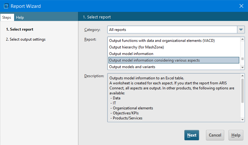 Figure 2. Selecting the report