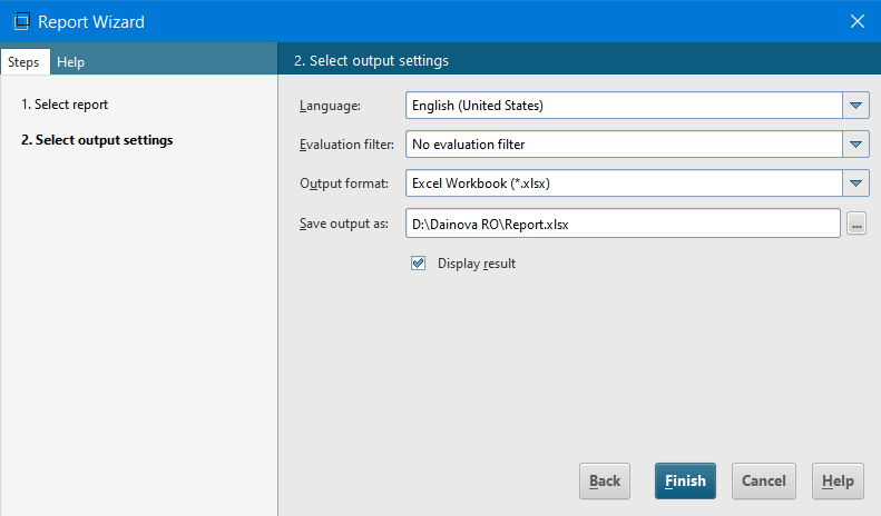 Figure 3. Selecting the output settings