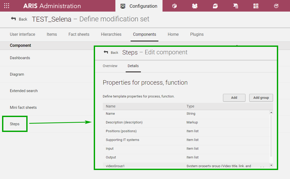 Figure 9. Configuring components of process display