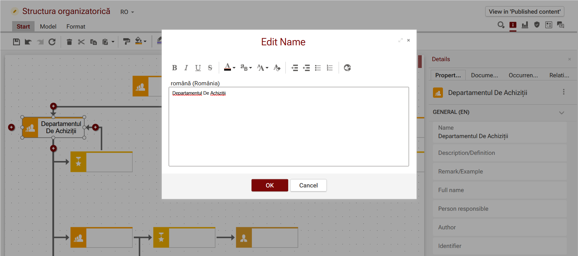 Figure 4. Entering information in Romanian