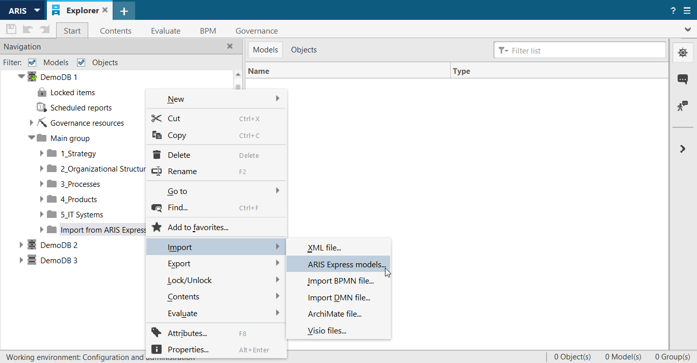 Figure 1. Opening the ARIS Express model import wizard