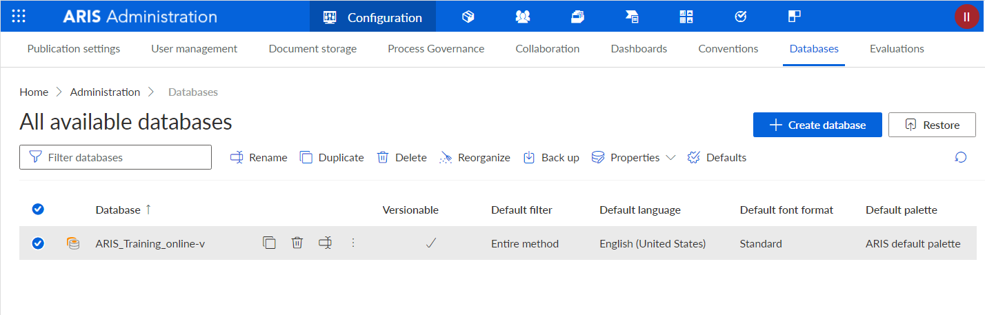 Figure 3. Interface of the database administration section