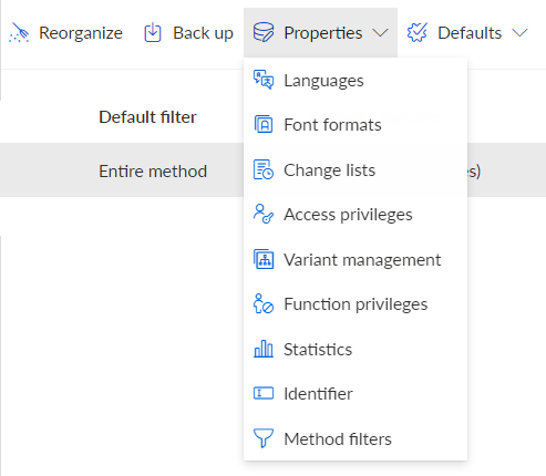 Figure 4. A list of configurable database properties