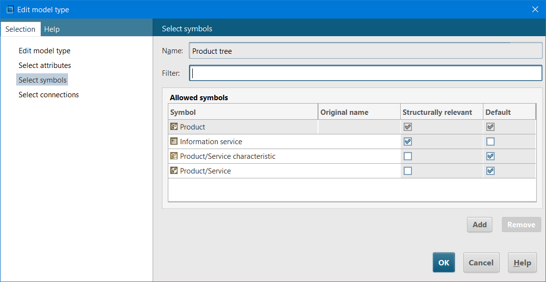 Figure 1. Configuring the symbol bar for a model type