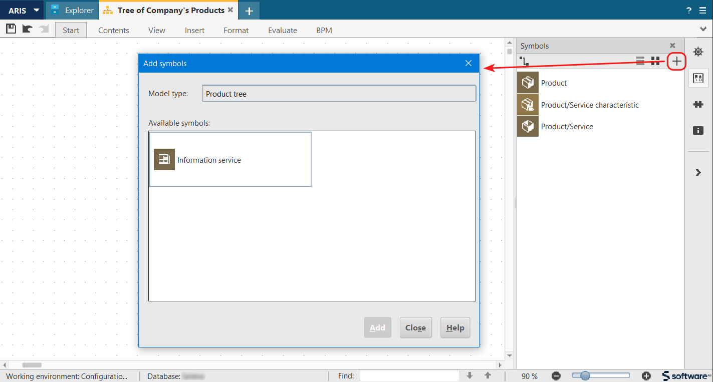 Figure 2. View of the symbol bar in a model in ARIS Architect/Designer