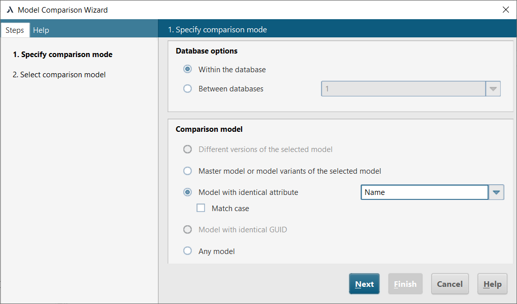 Figure 1. Model comparison options in ARIS Architect