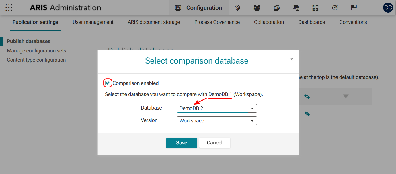 Figure 7. Setting up comparison of models with the same GUID in different databases
