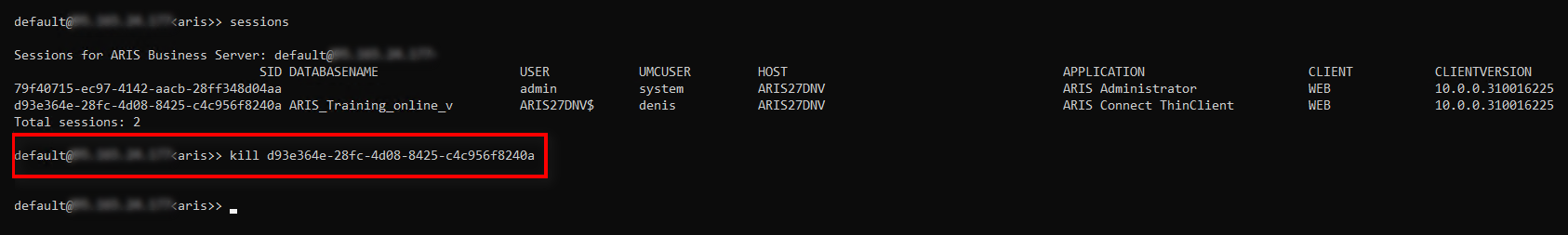 Fig. 1. Terminating a user session in ARIS Admintool